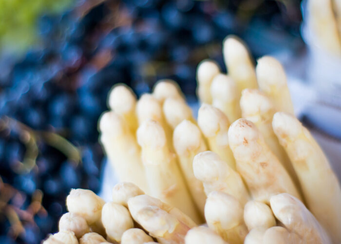 Fresh cut white asparagus close up